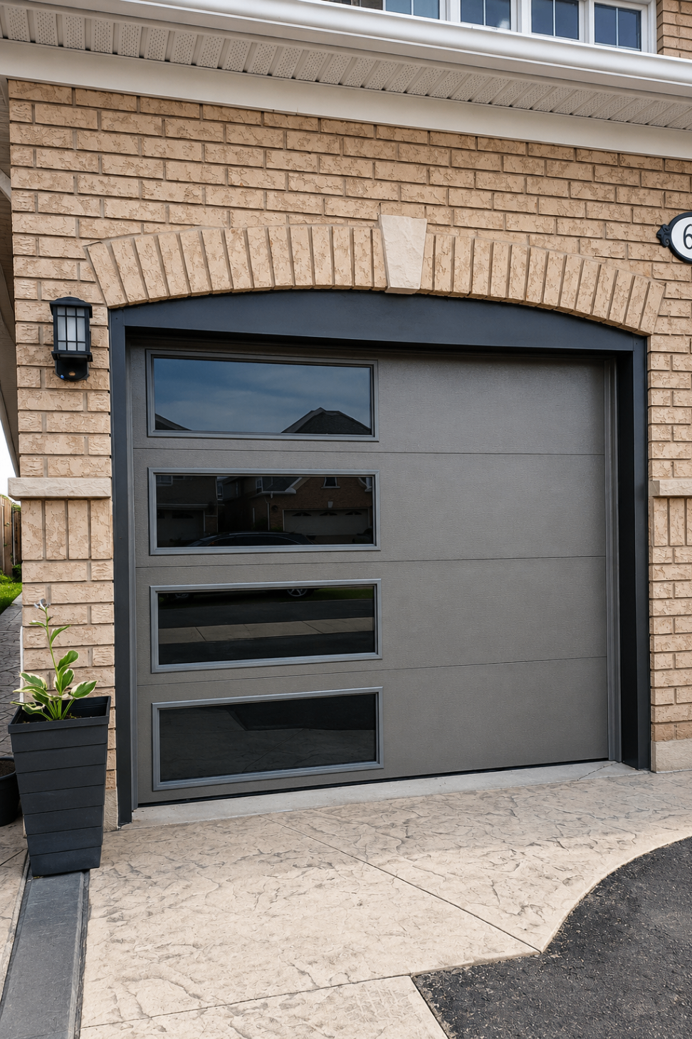 Mosaic Flush Panel, Tinted Glass completed garage door installation
