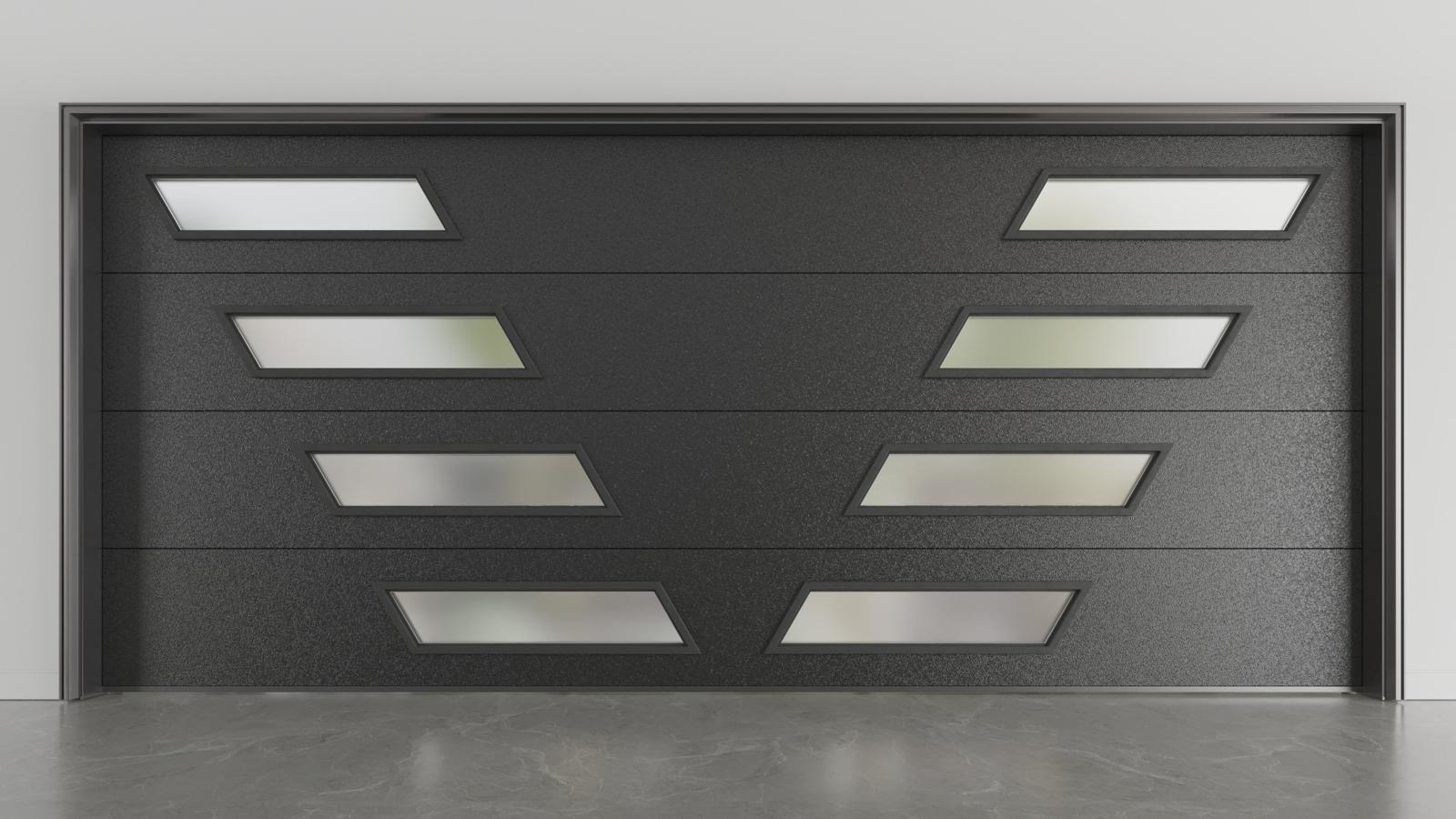 Custom Design —  Flush Panel, Diagonal Frosted Windows garage door