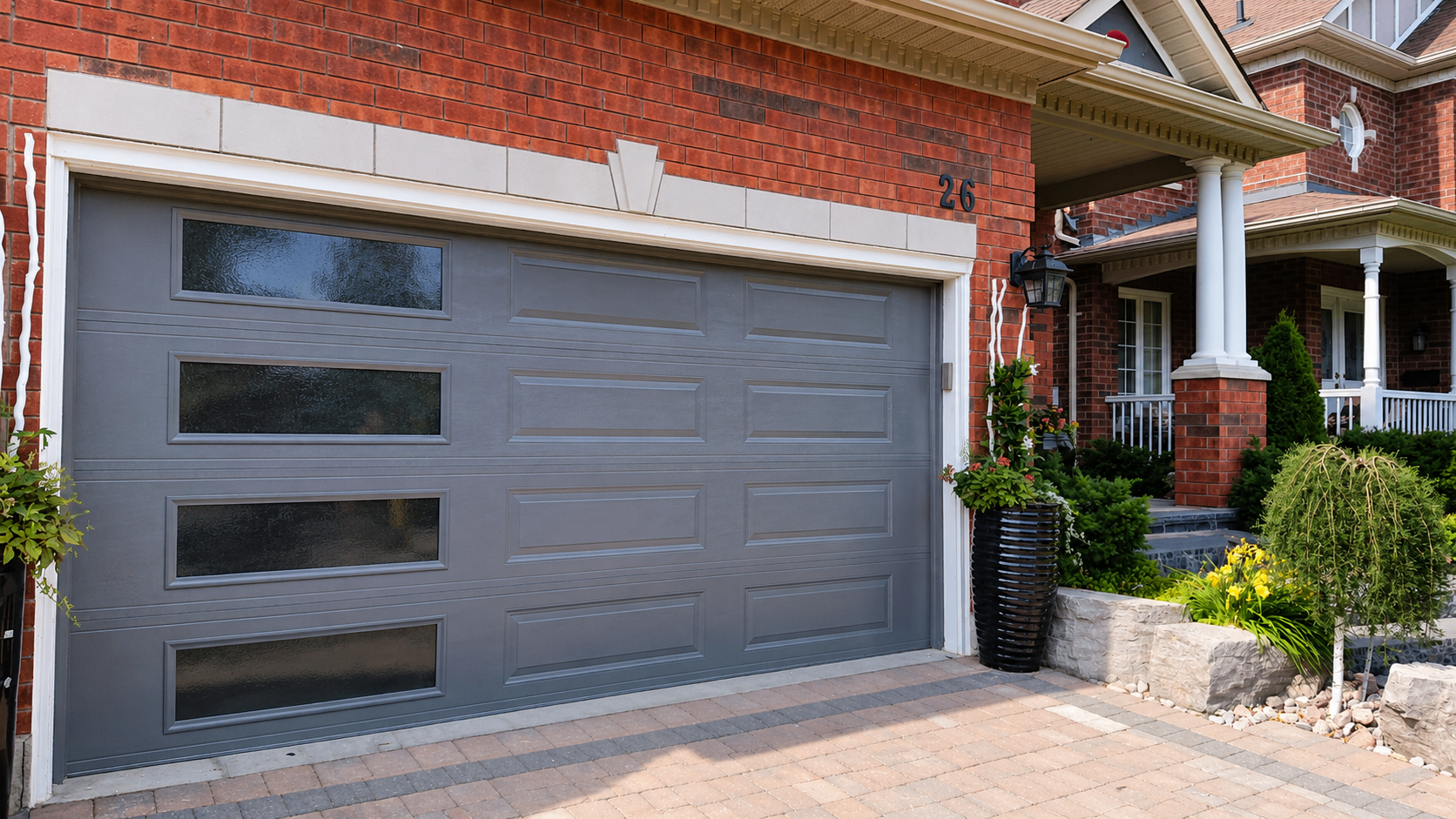 Mosaic Long Panel, Dual Pane Glass completed garage door installation
