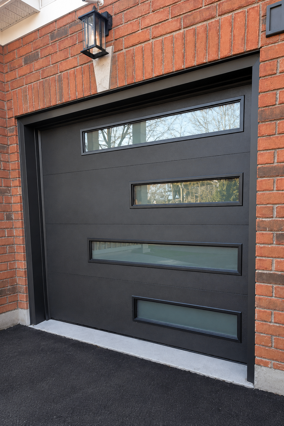 Slim Mosaic Staggered, Frosted Glass completed garage door installation