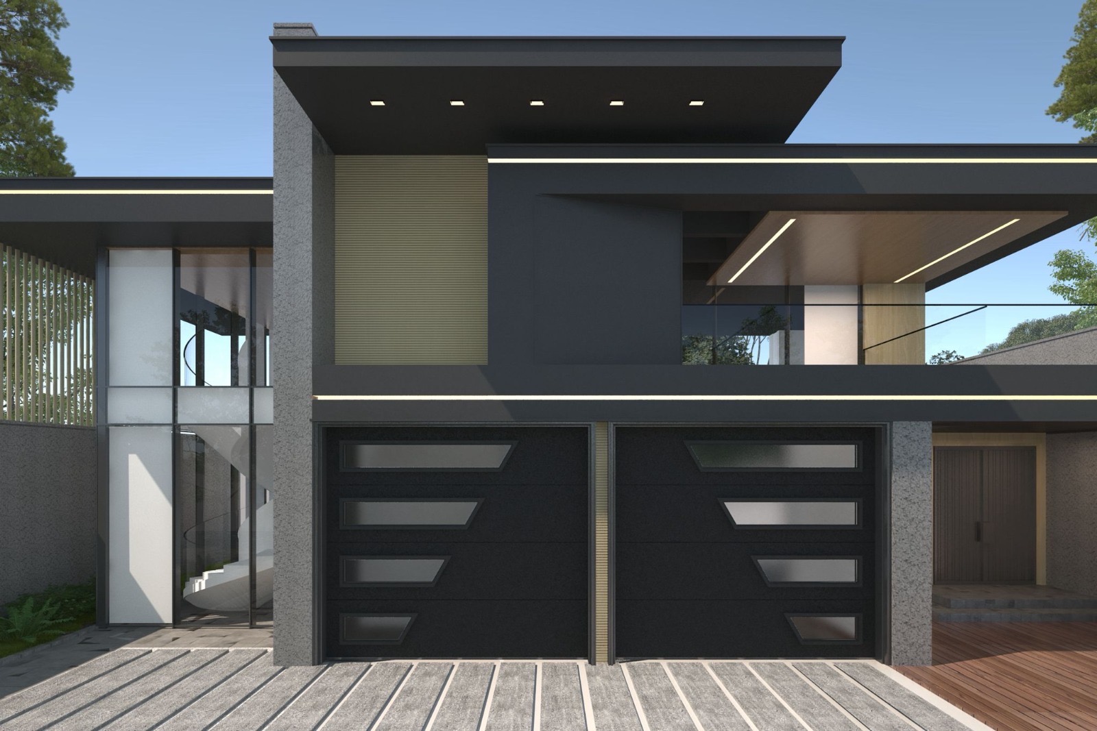 Custom Design — Angular Window Detail, Double Door garage door