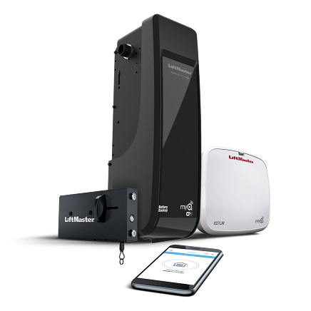 LiftMaster smart garage door opener with battery backup, MyQ hub, and mobile app